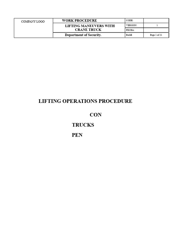 Lifting Procedure With Crane Truck | PDF | Crane (Machine) | Safety