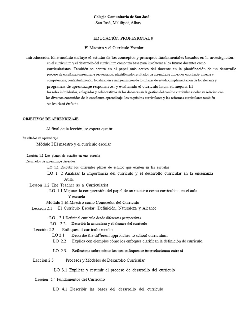 El Maestro y el Currículo Escolar | PDF | Plan de estudios | Aprendizaje