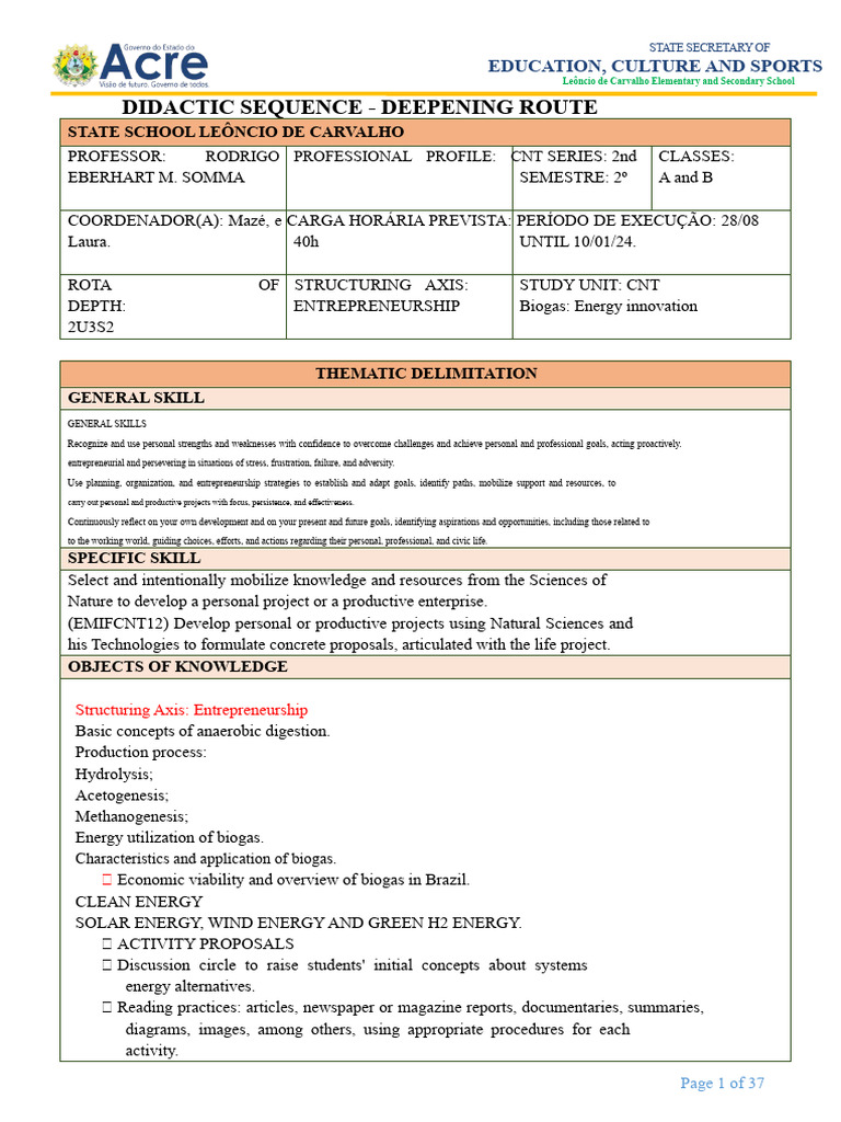 SEQUENCES ROUTES DIDACTIC SEQUENCE MODEL HIGH SCHOOL 2U3S1 8 CLASSES ...