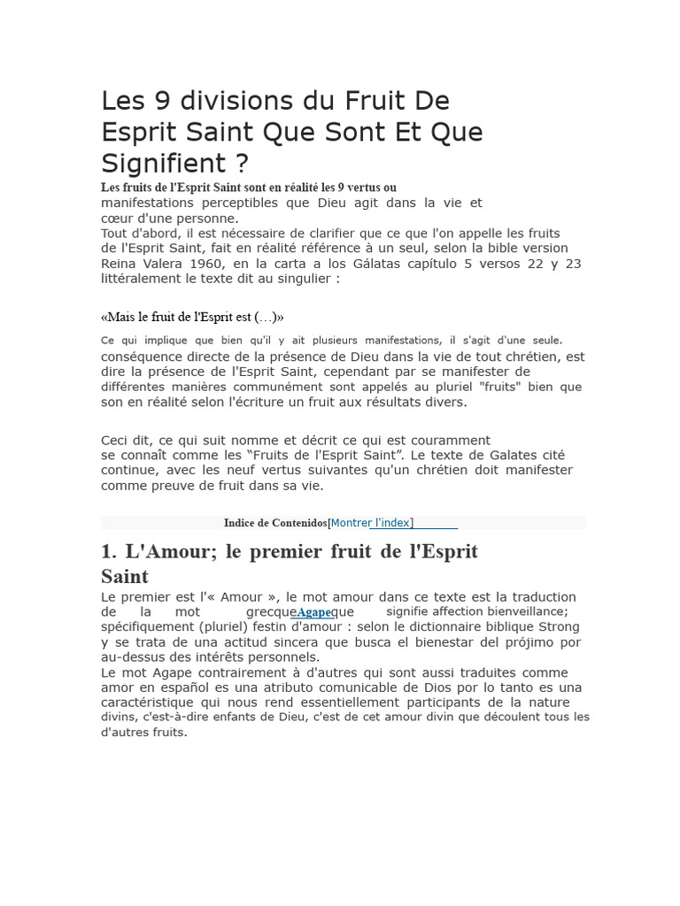 Les 9 Fruits de l'Esprit Saint expliqués | PDF | Saint-Esprit | Dieu