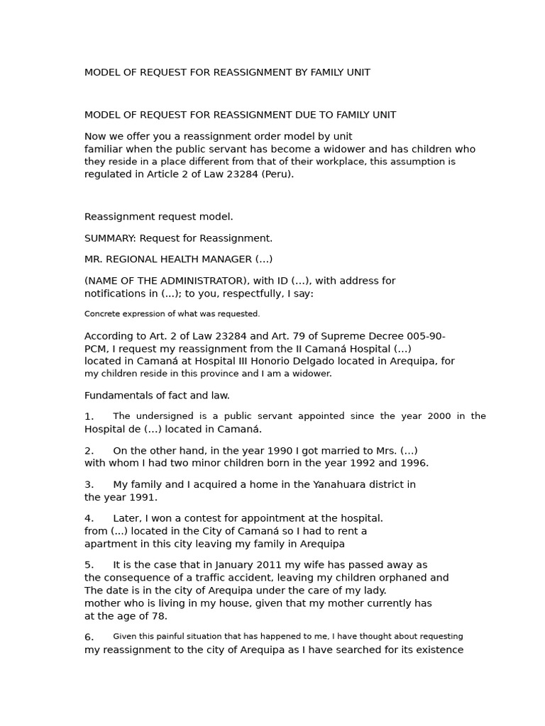 Application Model For Family Unit Reassignment | PDF