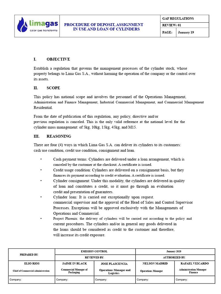 Pr-Gaf - Procedure For Deposit, Assignment For Use and Loan of ...