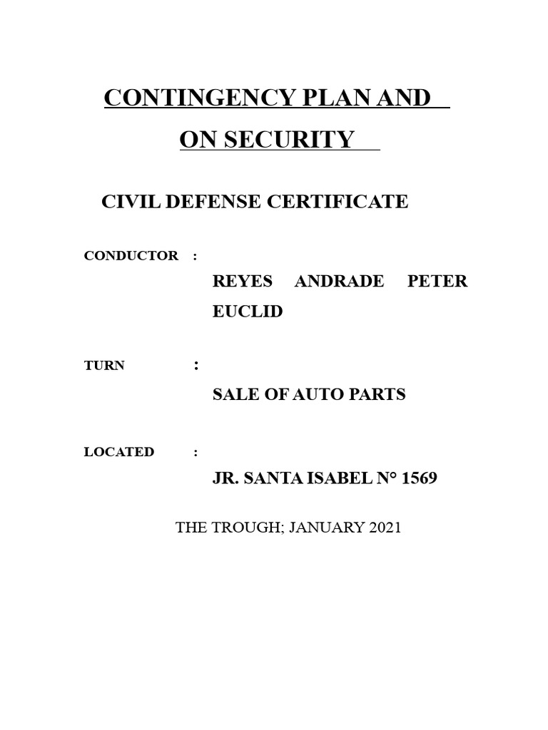 Autoparts Contingency Plan | PDF | Emergency | First Aid
