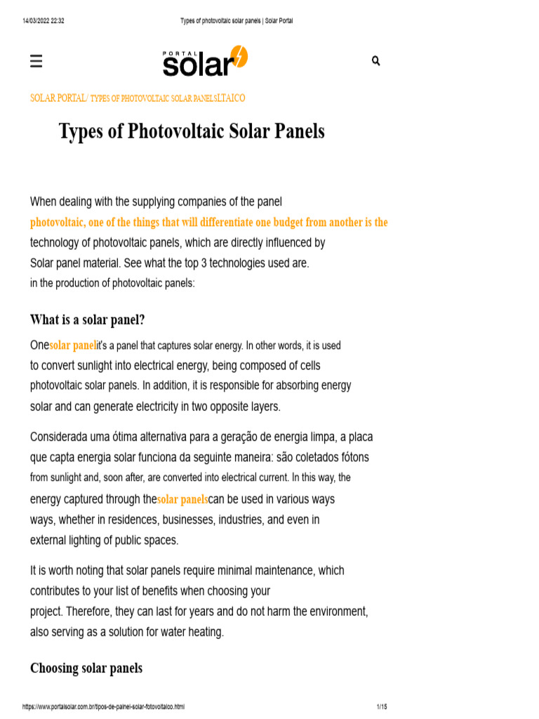 Types of Photovoltaic Solar Panels Guide | PDF | Photovoltaics | Solar Cell