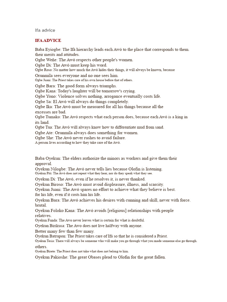 Ifa Advice Pdf