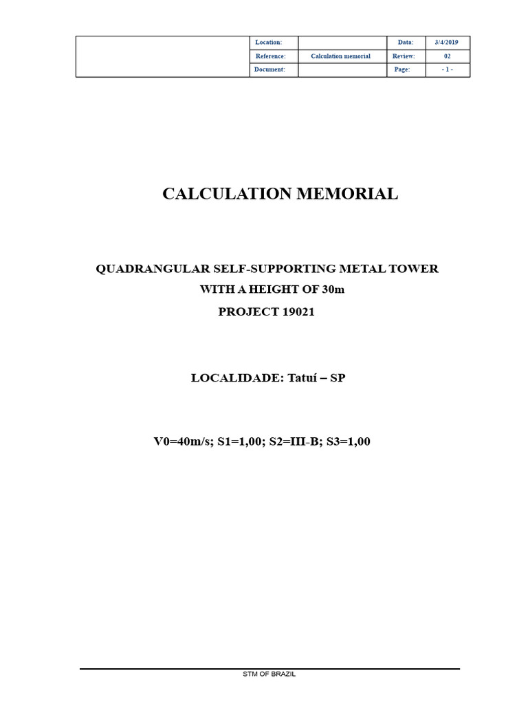 Calculation Memorial For Tower | PDF | Buckling | Screw