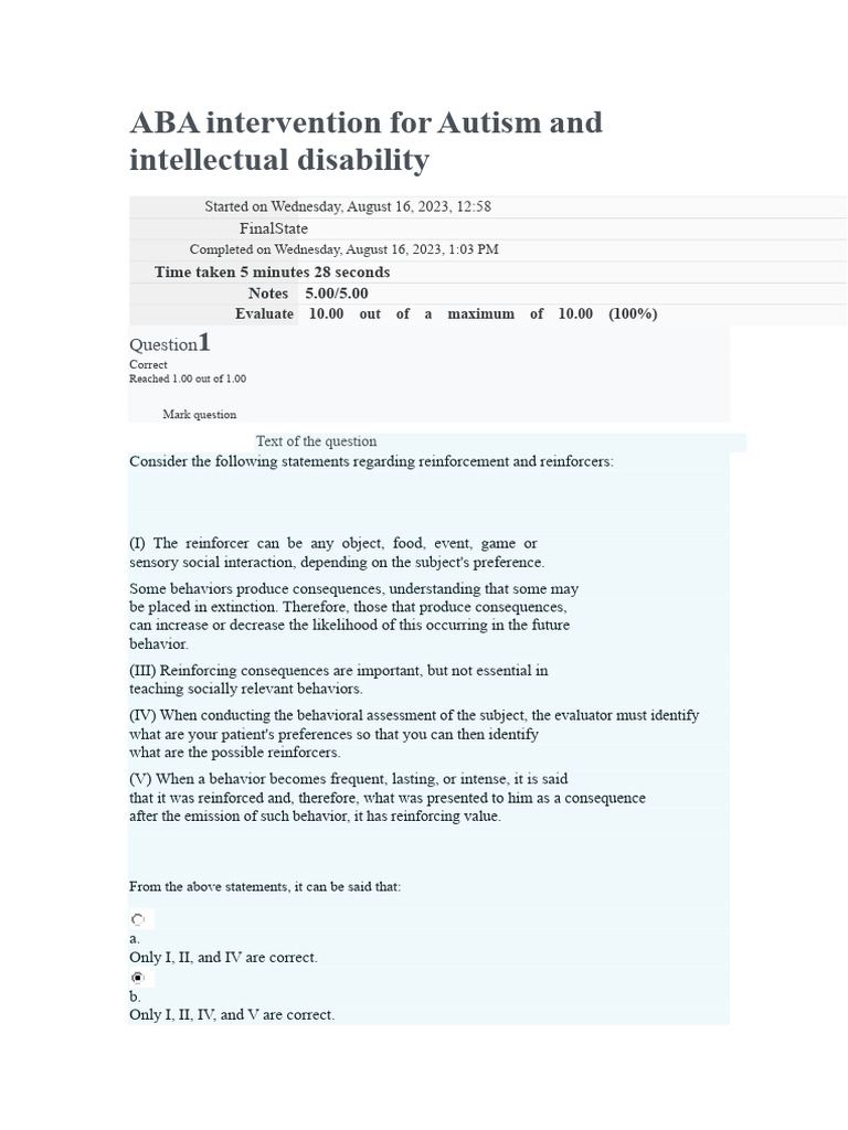 ABA Techniques for Autism Assessment | PDF | Reinforcement | Cognitive ...