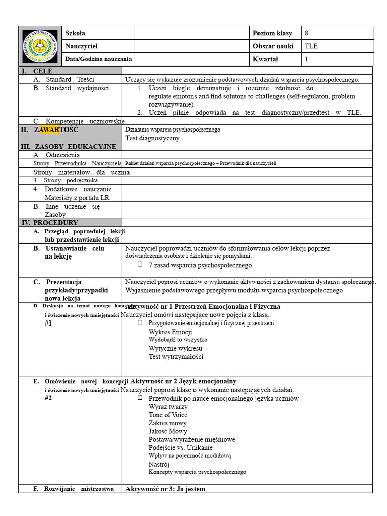 Plan Lekcji - BNC | PDF
