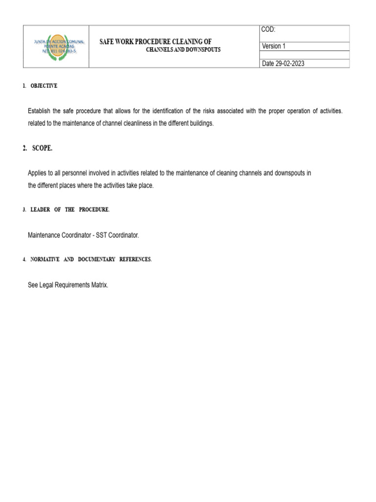 Safe Work Procedure for Channel Cleaning | PDF | Safety | Switch
