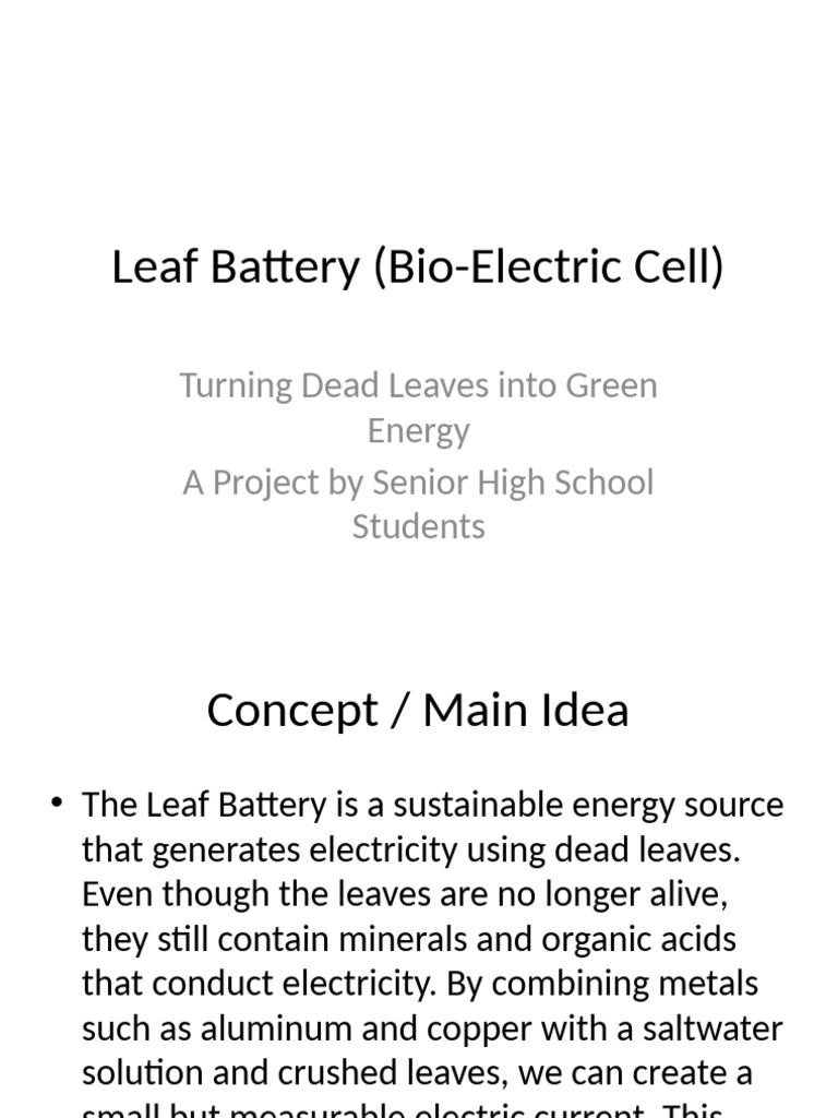 Leaf Battery: Eco-Friendly Energy Source | PDF | Electrolyte | Anode
