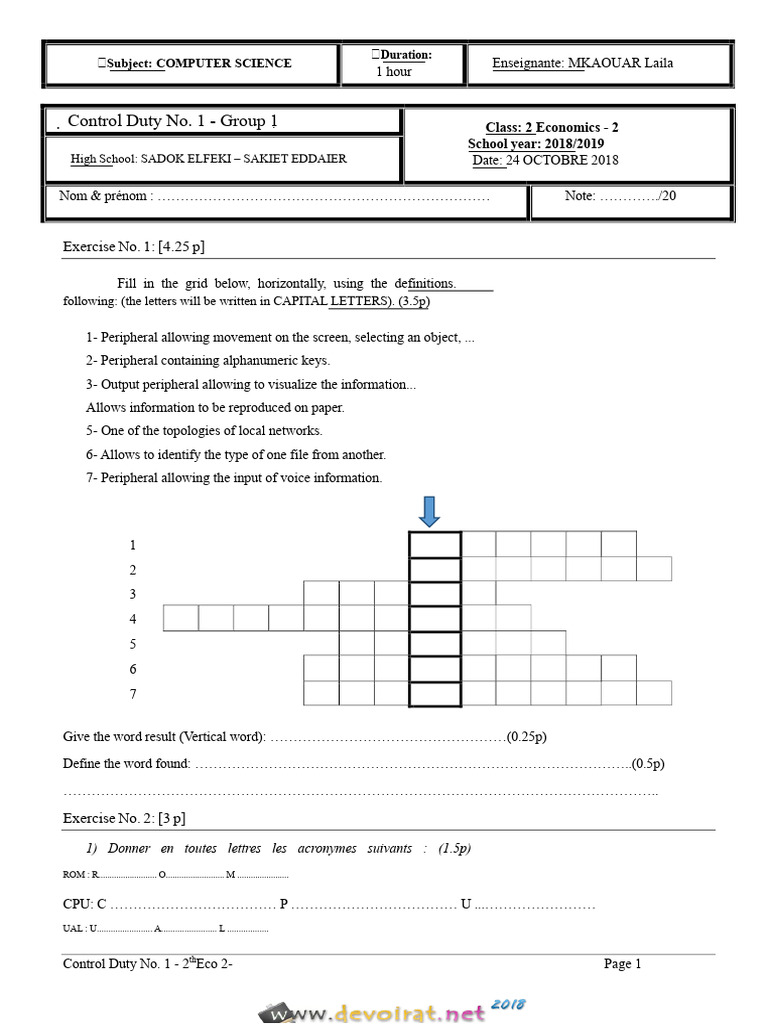 Control Assignment No. 1 - Computer Science - 2nd Year Economics ...