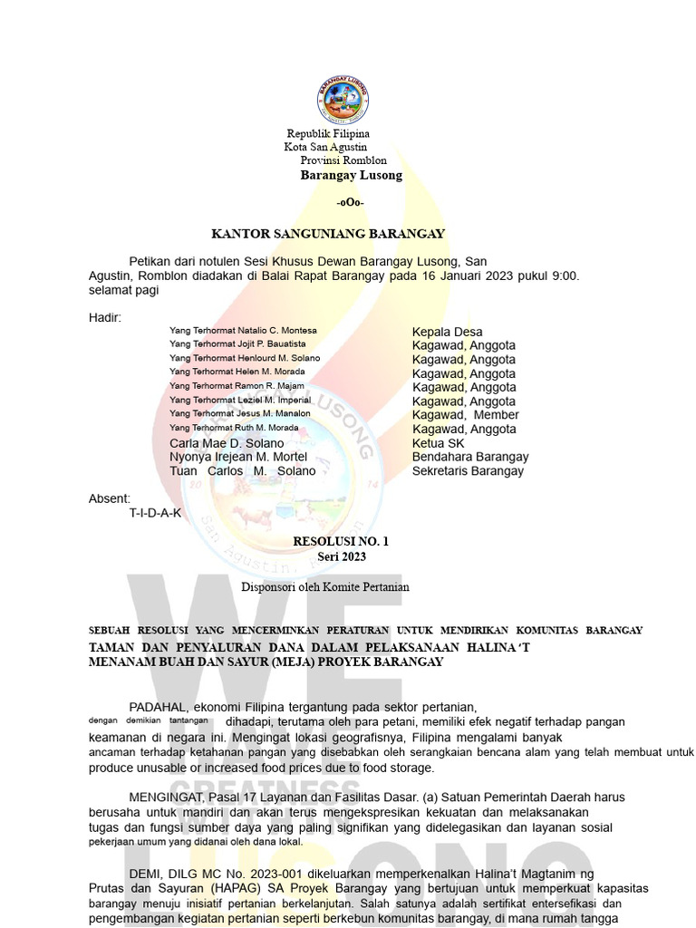 Peraturan Barangay Hapag | PDF