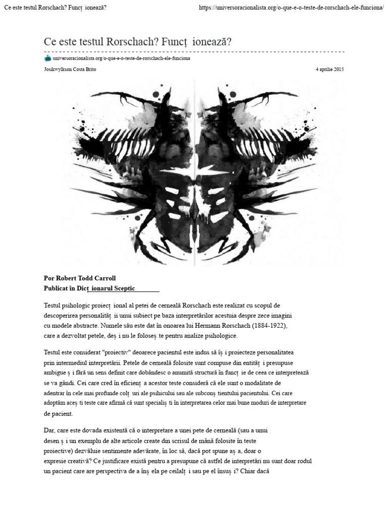 Ce Este Testul Rorschach? Funcționează? | PDF