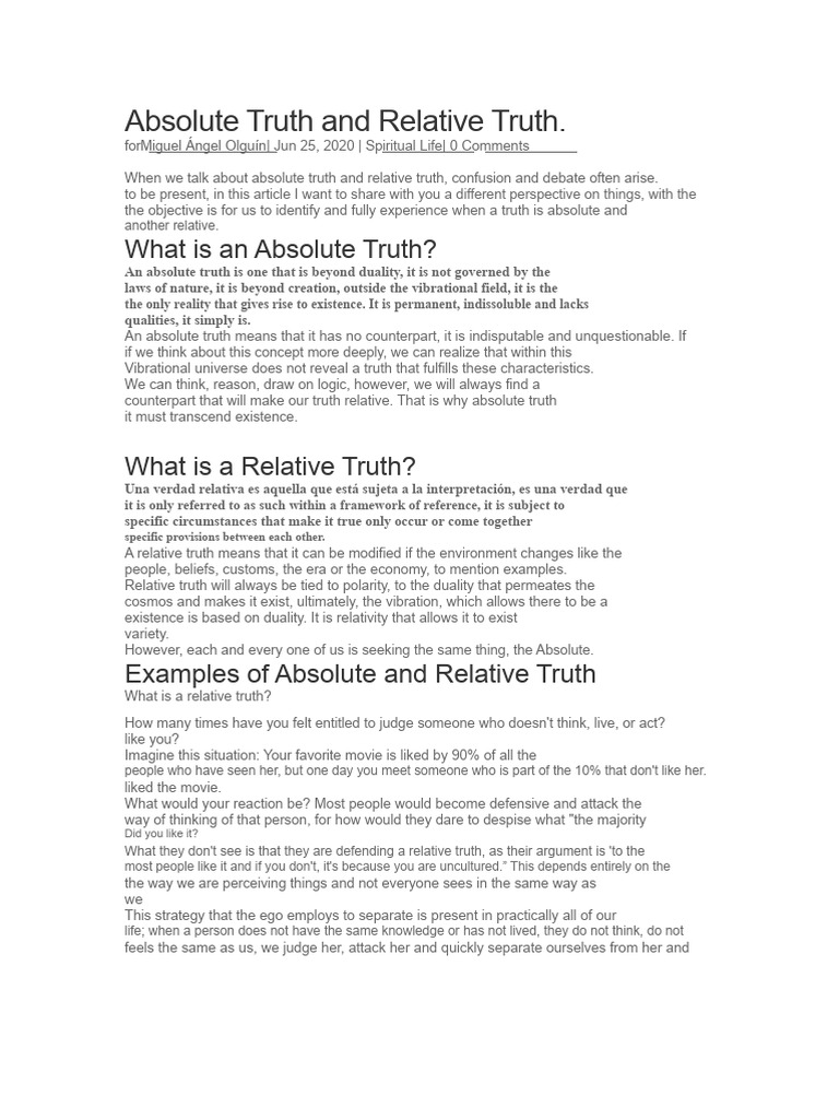 Absolute Truth and Relative Truth | PDF | Truth | Relativism