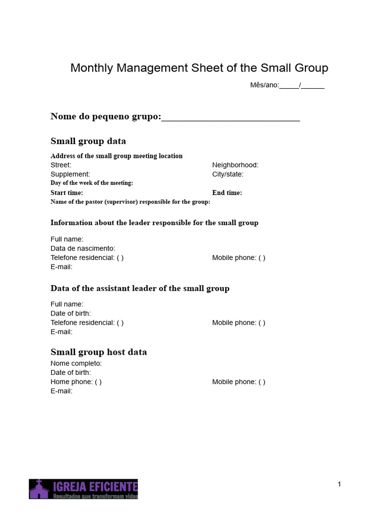 Monthly Management Sheet of the Small Group - Material Day 2 1 | PDF