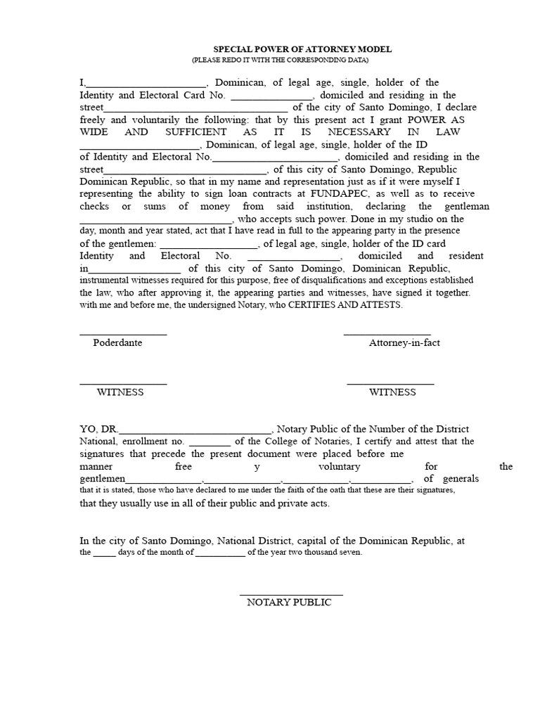 Power of Attorney Model | PDF | Power Of Attorney | Notary Public