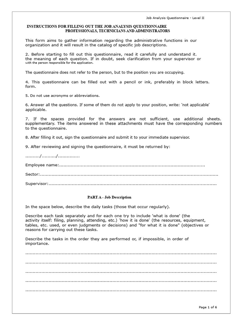 Job Analysis Questionnaire | PDF | Questionnaire