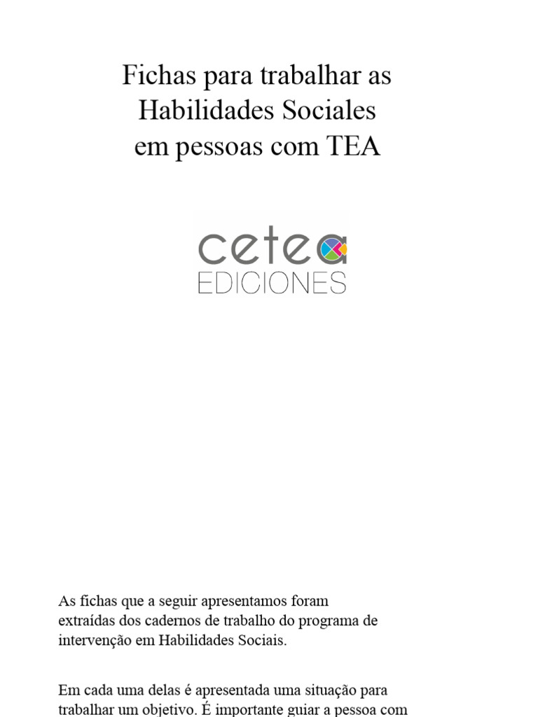 Fichas de Habilidades Sociais para TEA | PDF | Emoções | Psicologia