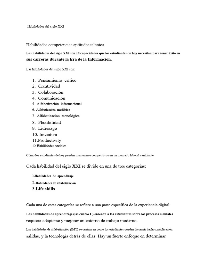 12 Habilidades Clave del Siglo XXI | PDF | Empatía | Aprendizaje