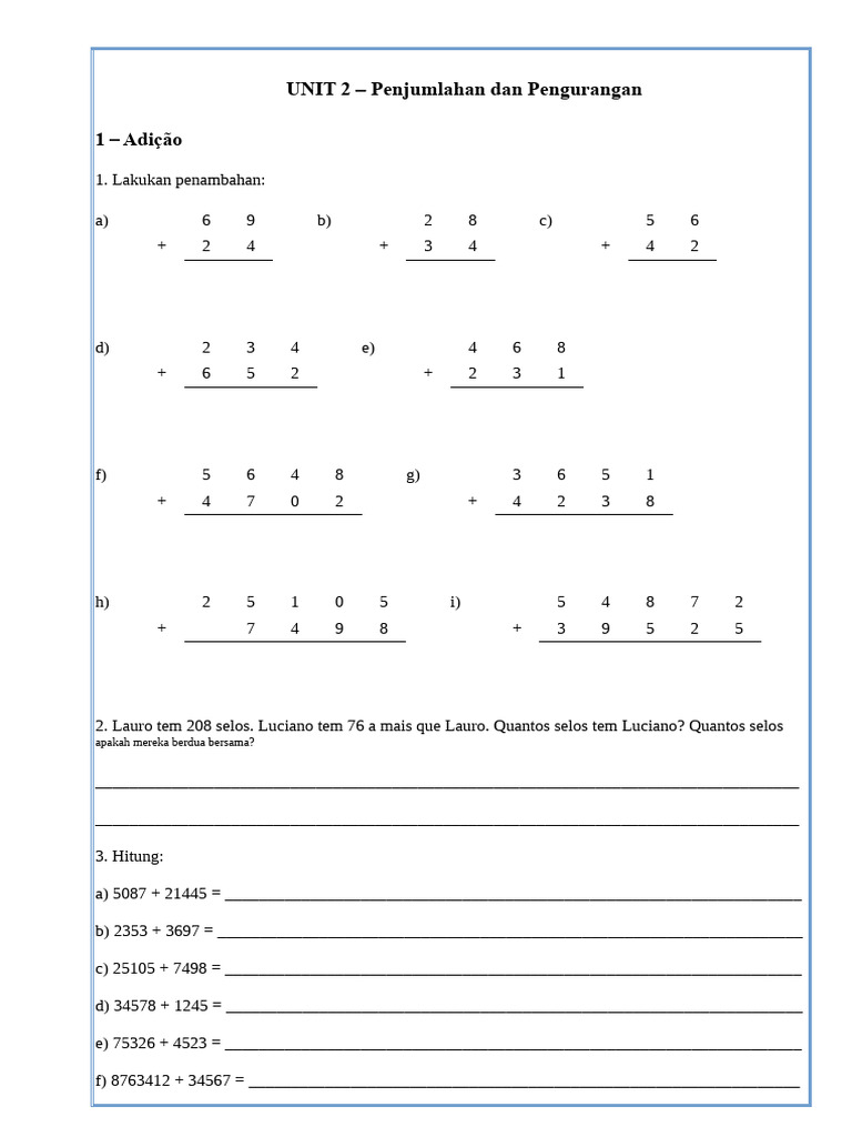 Penjumlahan dan Pengurangan Matematika | PDF