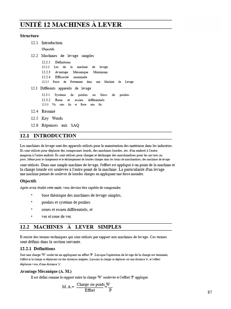 Machines à Lever : Concepts et Efficacité | PDF | Machine | Friction