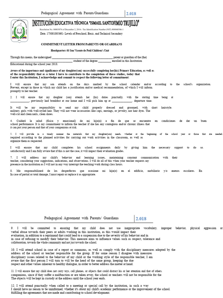 Parent Commitment Agreement 2018 | PDF