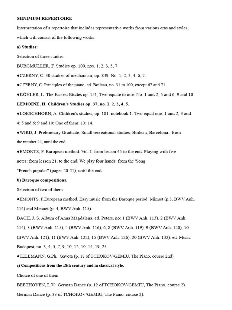 Essential Piano Repertoire Guide | PDF | Musicology | Classical Music