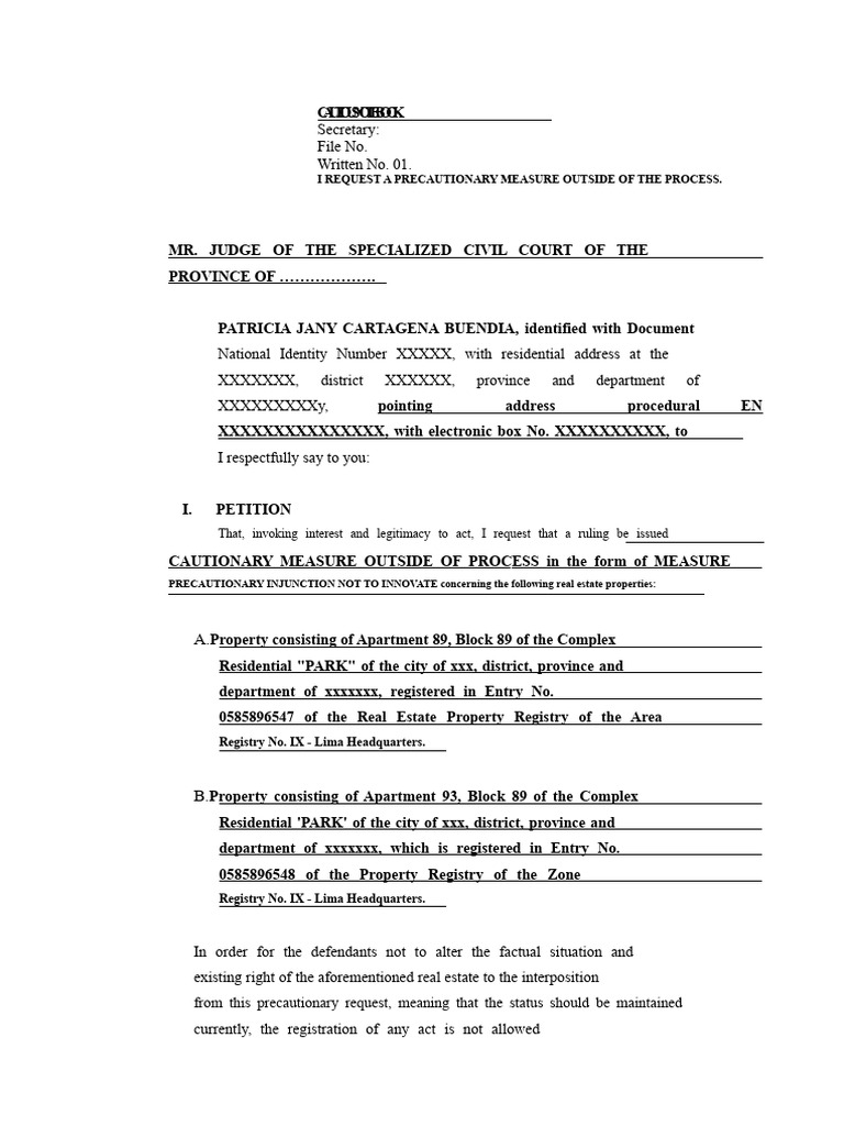 Request for Precautionary Measure | PDF | Lawsuit | Inheritance