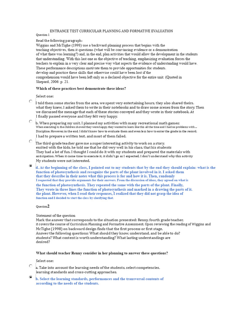 Entrance Test Planning & Evaluation Guide | PDF | Curriculum | Human ...