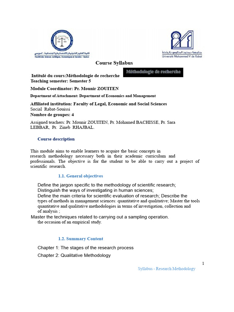 Course Syllabus | PDF | Methodology | Quantitative Research