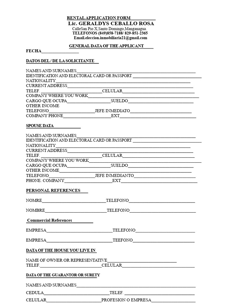 Rental Application Form | PDF | Surety | Identity Document