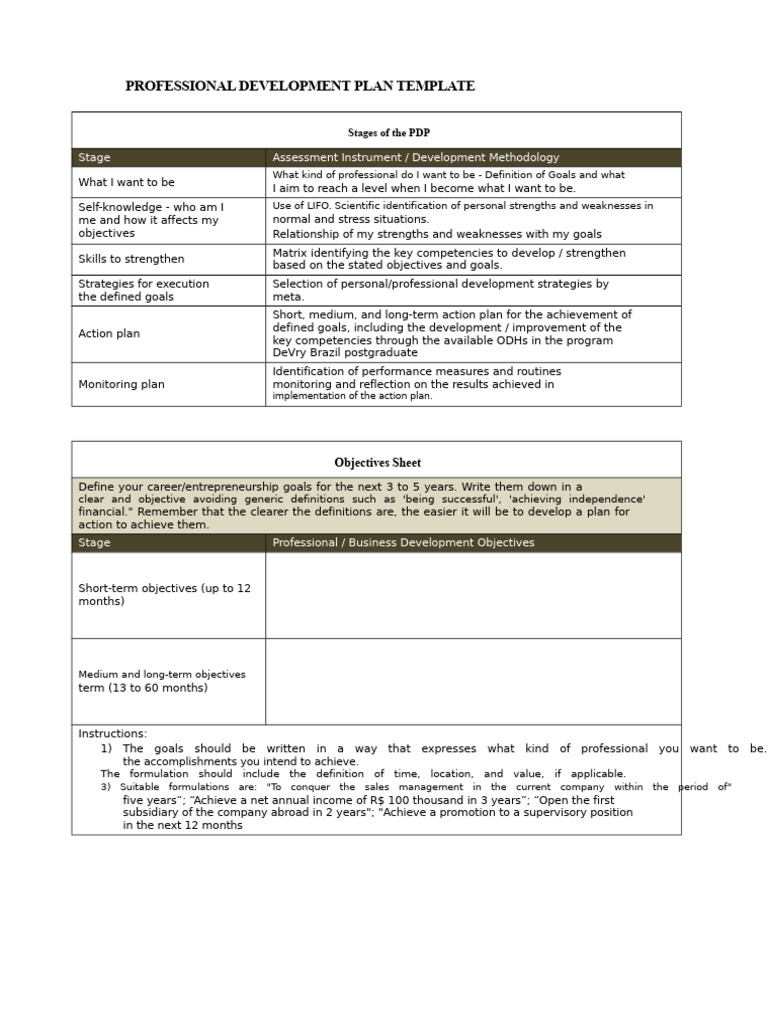 Professional Development Plan Template v.131129 | PDF | Strategic ...