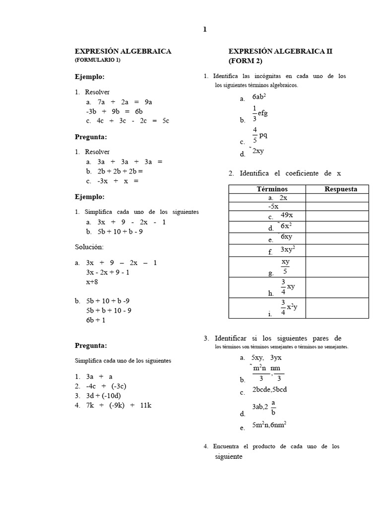 Ejercicios de Expresiones Algebraicas | PDF | Factorización | Matemáticas