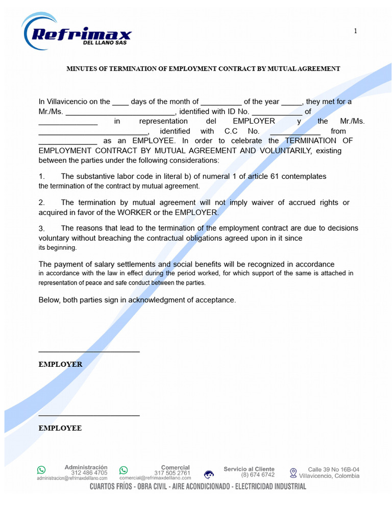 Employment Contract Termination Minutes | PDF