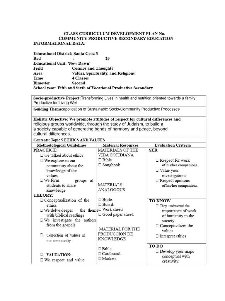Curriculum Plan for Ethical Values Education | PDF | Curriculum