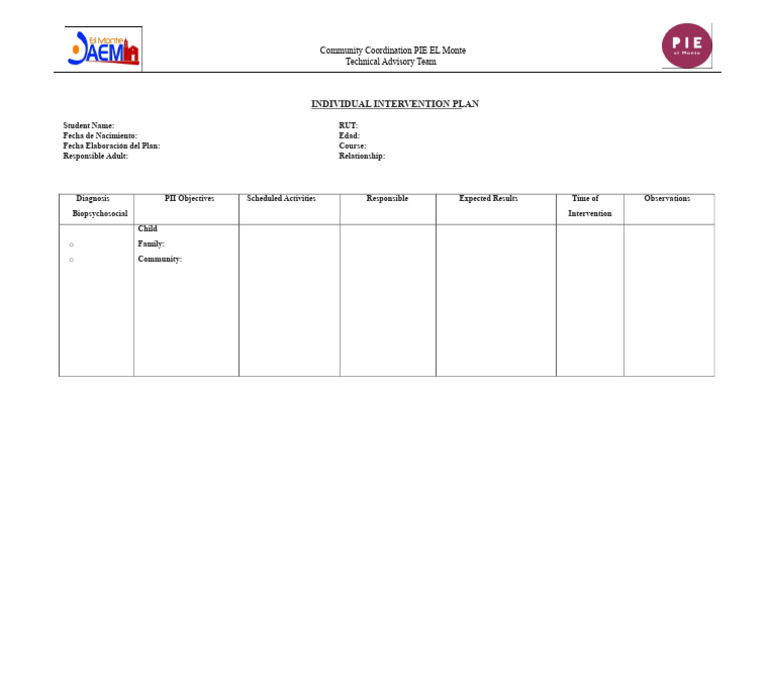 Individual Intervention Plan for EL Monte | PDF