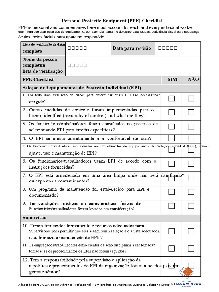 Checklist de Equipamentos de Proteção Individual | PDF