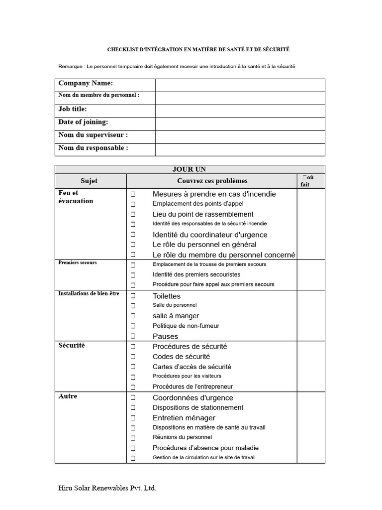 Checklist Santé et Sécurité Employés | PDF | Sécurité | Santé et ...