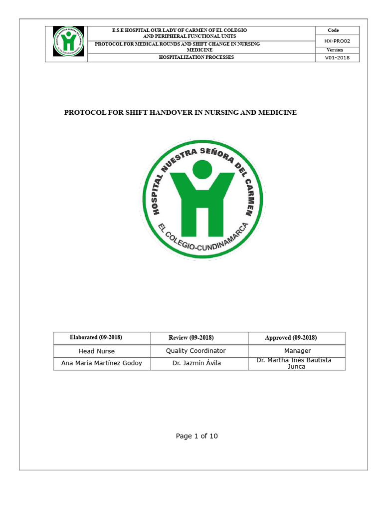 Nursing Shift Handover Protocol Guide | PDF | Nursing | Hospital
