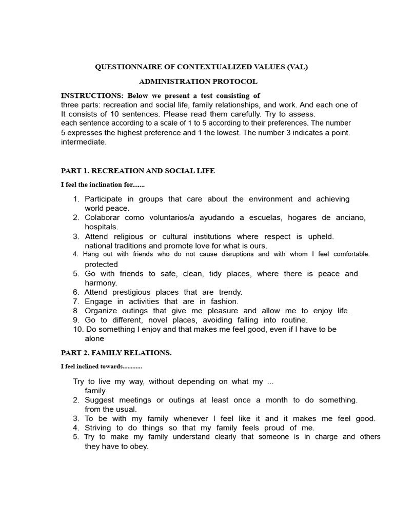 Contextualized Values Questionnaire | PDF | Psychological Concepts ...