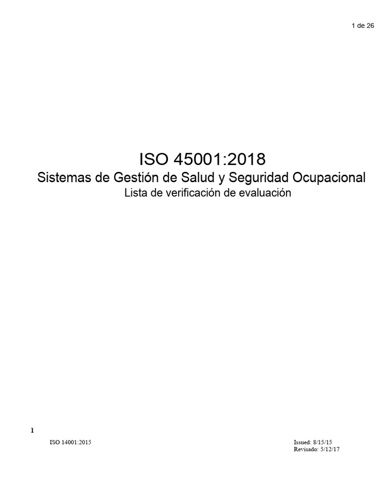 Lista de Verificación ISO 45001:2018 SST | PDF | Organización ...