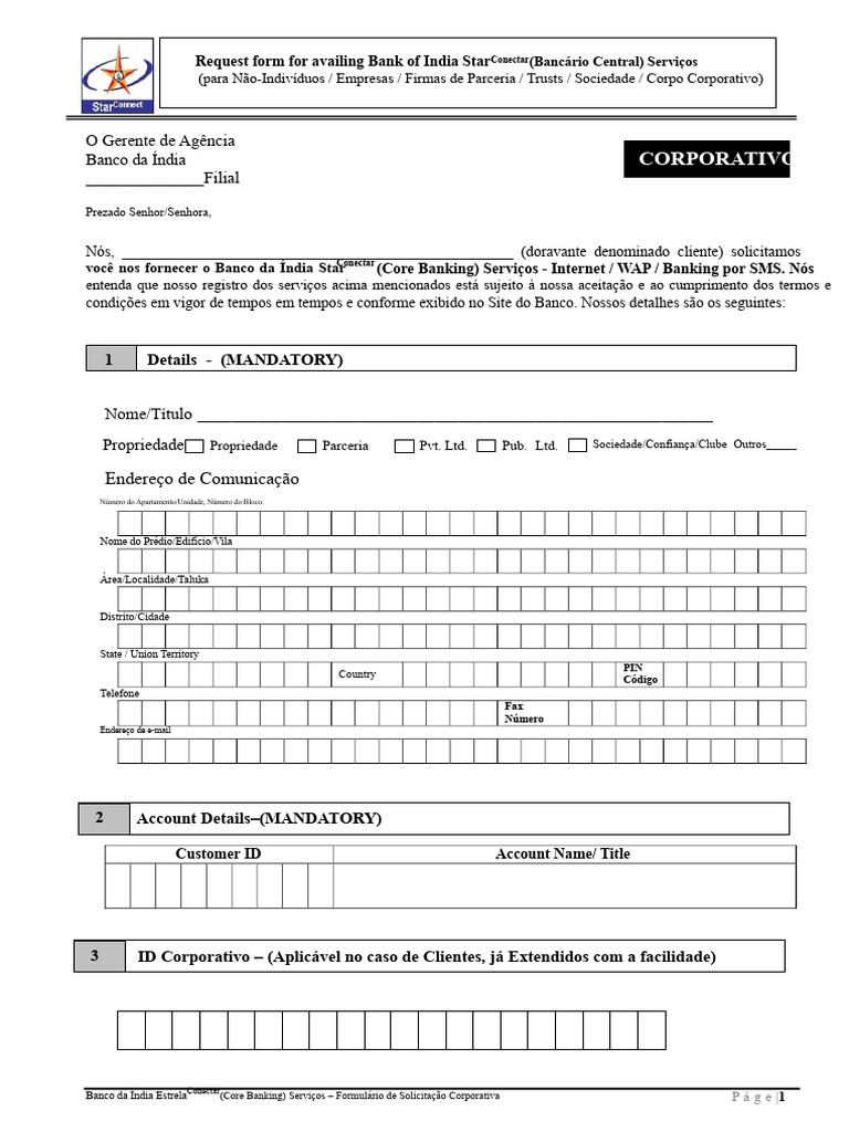 Formulário de Solicitação de Internet Banking Corporativo BoI COMPLETO ...