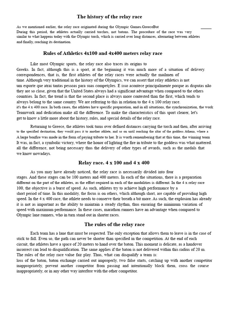 History and Rules of Relay Races | PDF