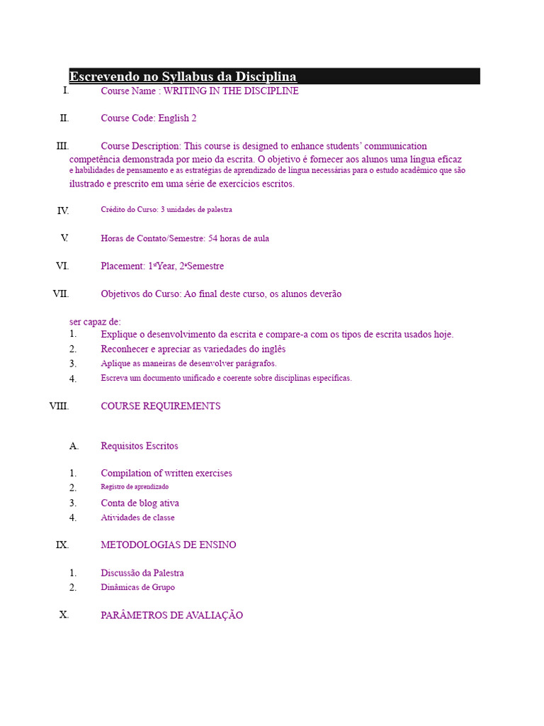 Syllabus do Curso de Escrita Acadêmica | PDF | Escrita | Comunicação humana
