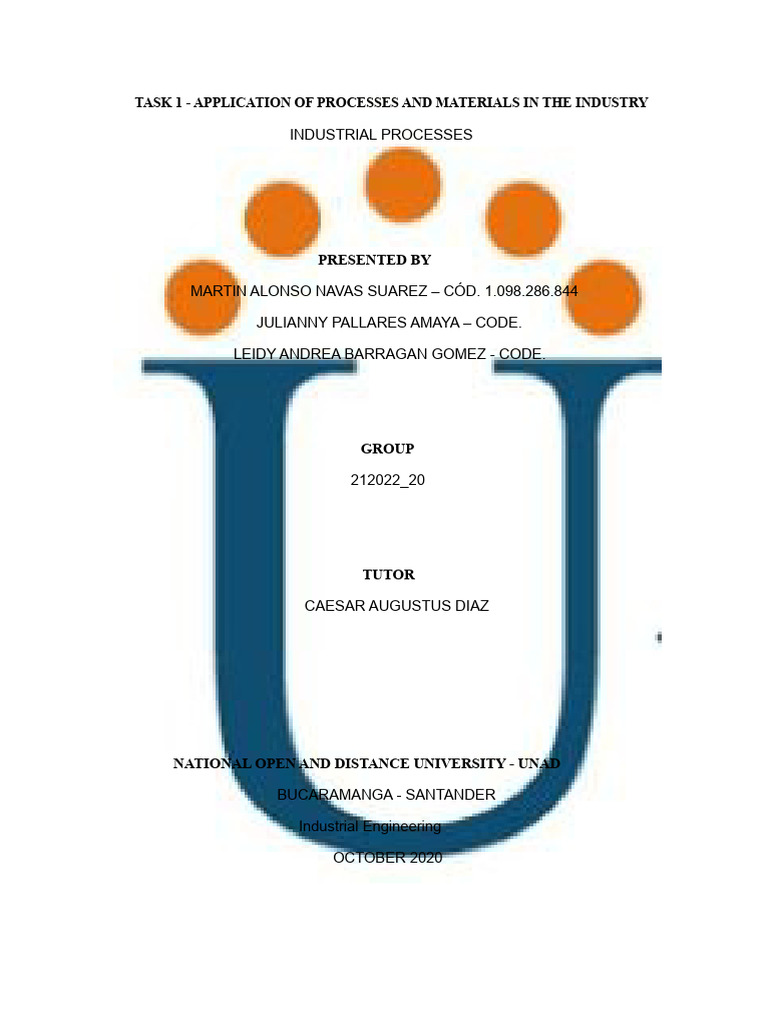 Task 1 - Application Processes and Materials in The Industry ...