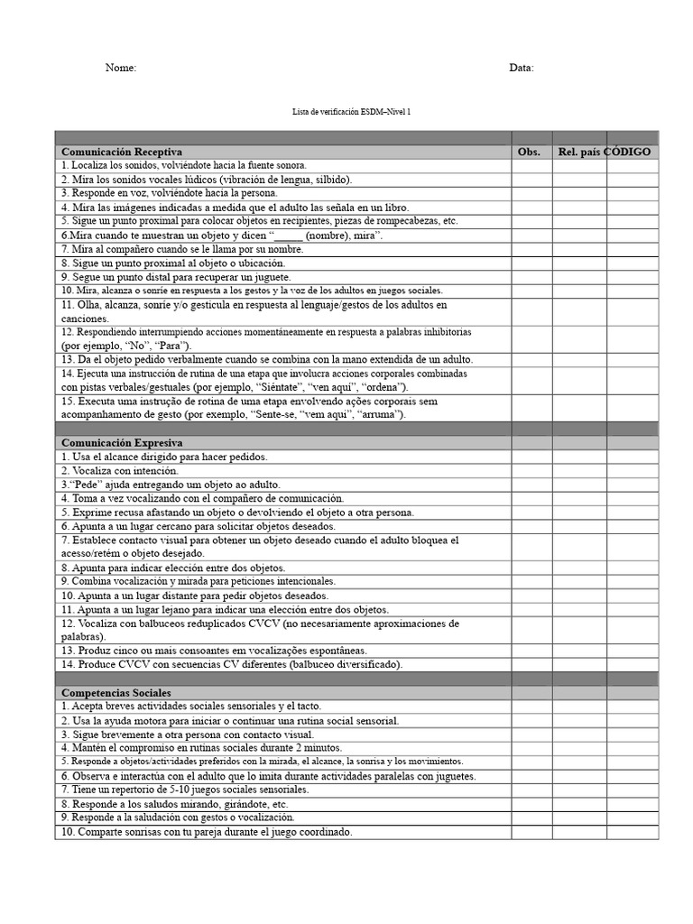 Lista de Verificación ESDM Nivel 1 | PDF