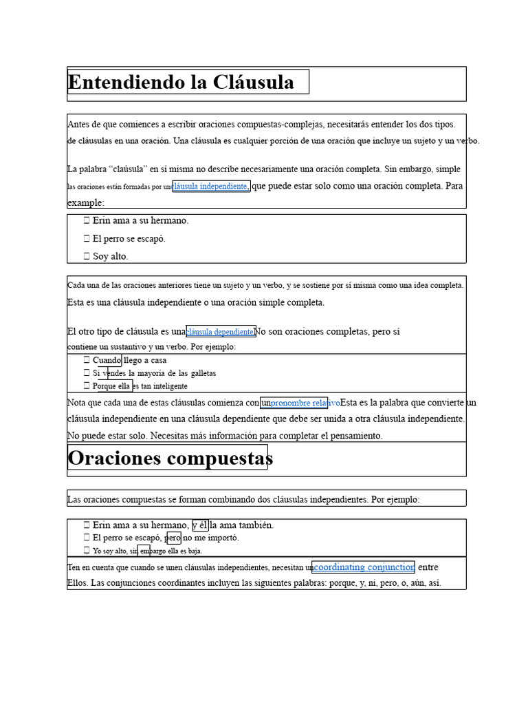 Tipos de Cláusulas en Oraciones | PDF | Oración (Lingüística ...