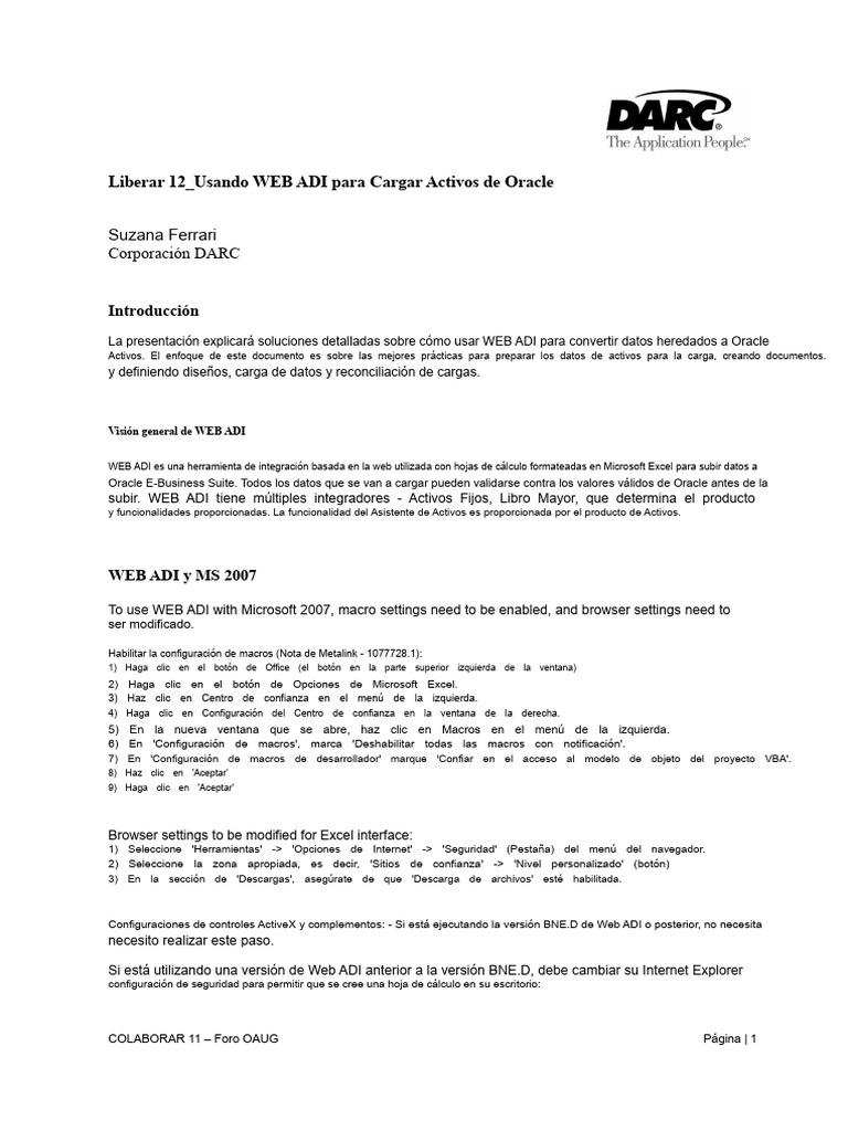 Cargar Activos en Oracle con WEB ADI | PDF | Microsoft Excel ...