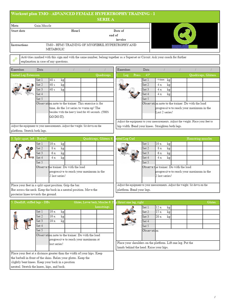 Advanced Female Hypertrophy Workout Plan | PDF | Musculoskeletal System ...
