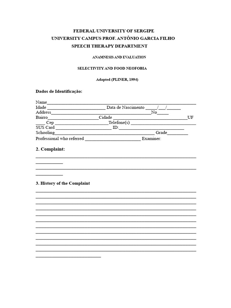 Child Food Neophobia Evaluation Form | PDF | Lip | Mouth
